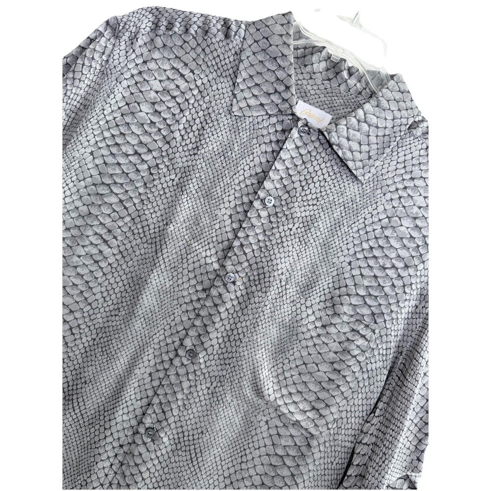 Brioni Light Gray Snake-Print Casual Button-Down Shirt